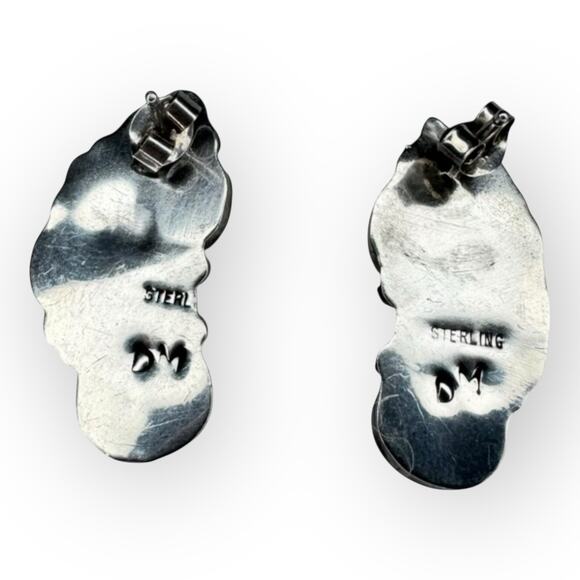 VTG Authentic Navajo Native American Sterling Silver Earrings Turquoise & Coral - Picture 2 of 5